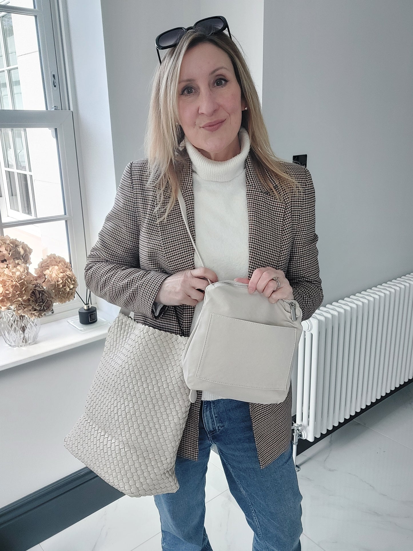 Luxury Woven Hobo Bag With Matching Pouch In Cream