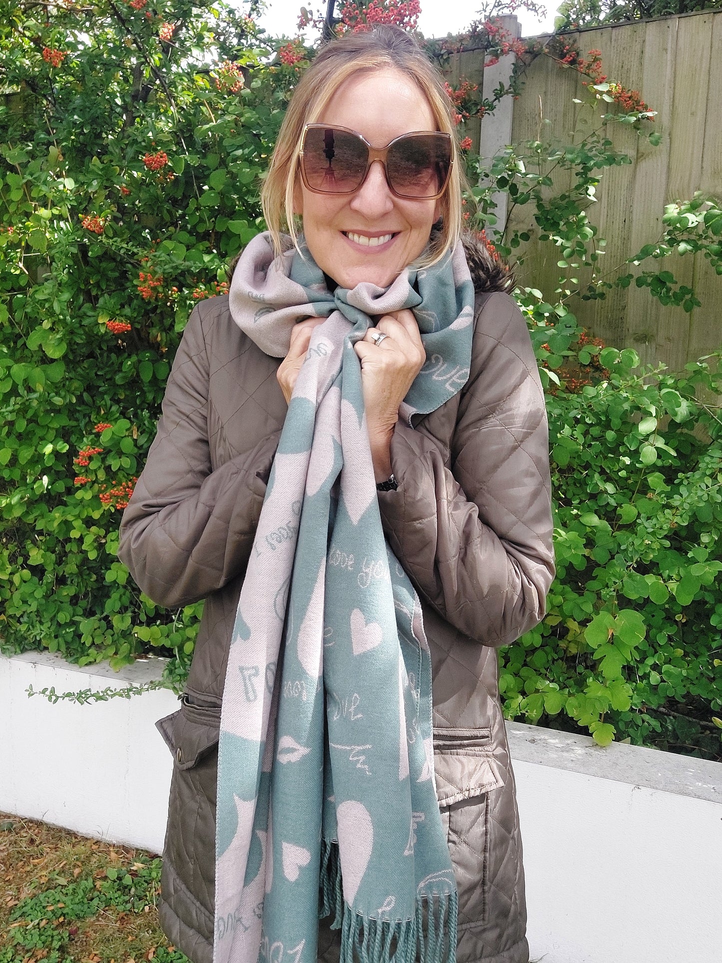 Love Heart Reversible Winter Wrap Scarf With Cashmere In Green