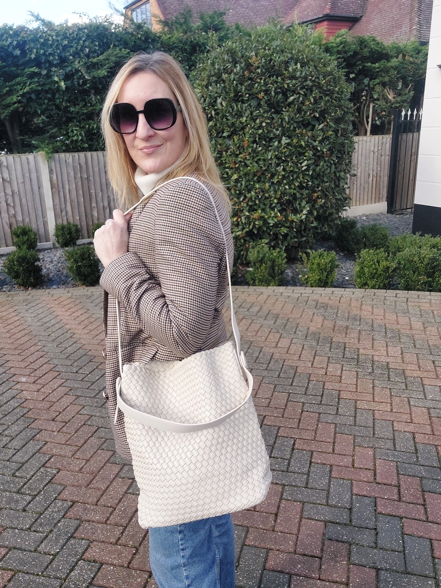 Luxury Woven Hobo Bag With Matching Pouch In Cream