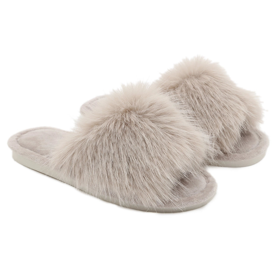 Super Cosy Luxury Fluffy Slippers In Taupe - Filli London