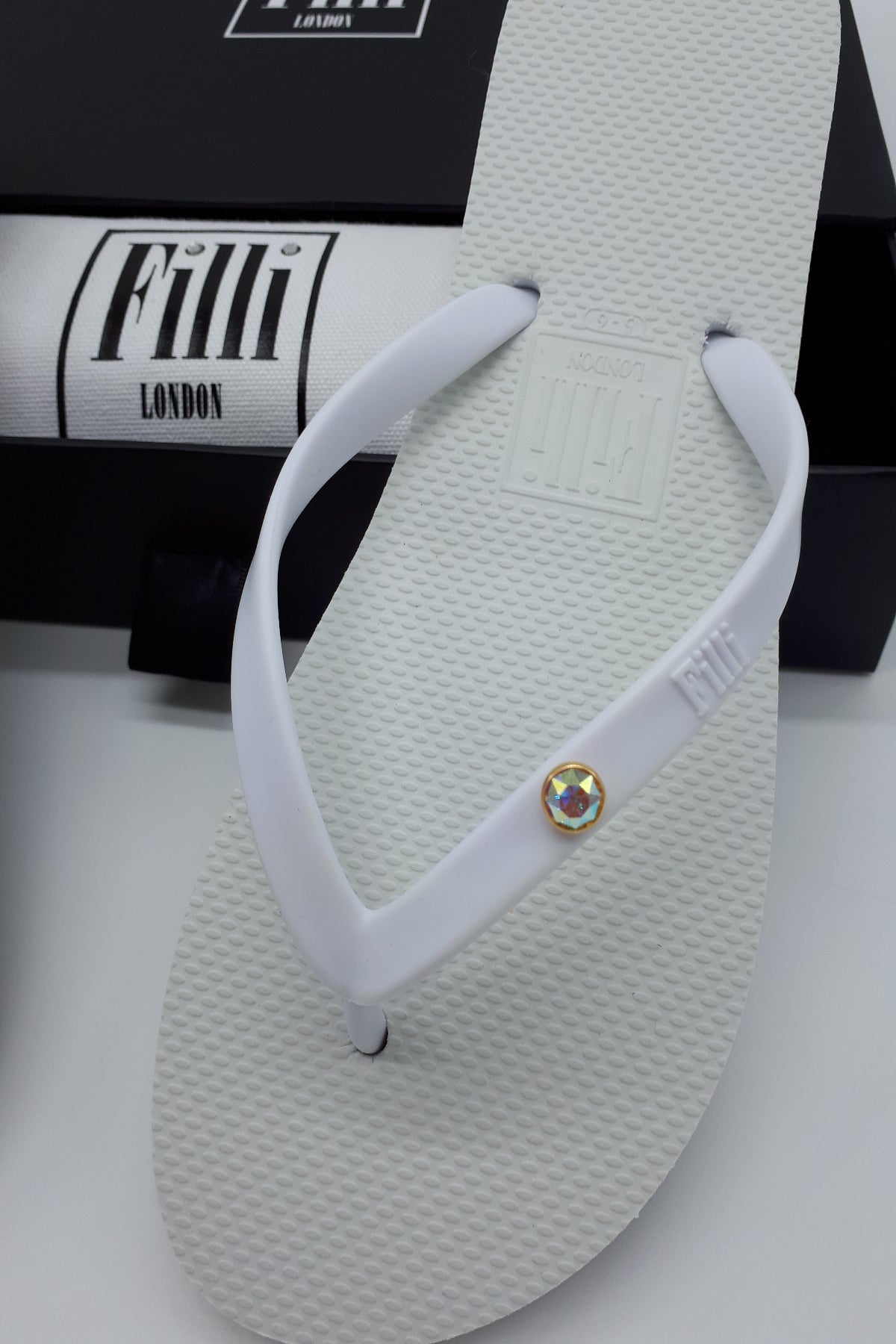 Aurora Luxury Crystal Flip Flops - White