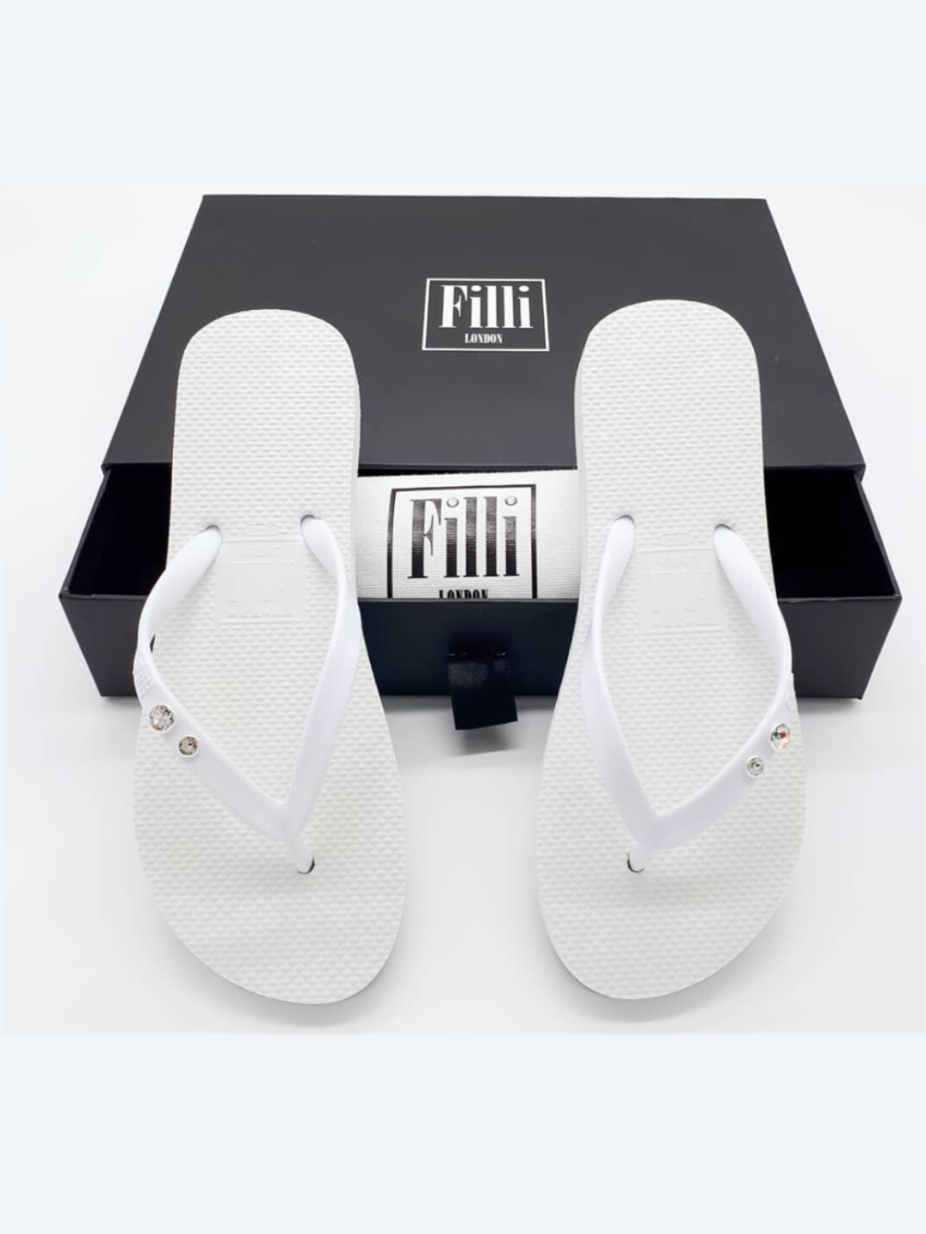 Crystal Diamond - White Luxury Flip Flops - Filli London