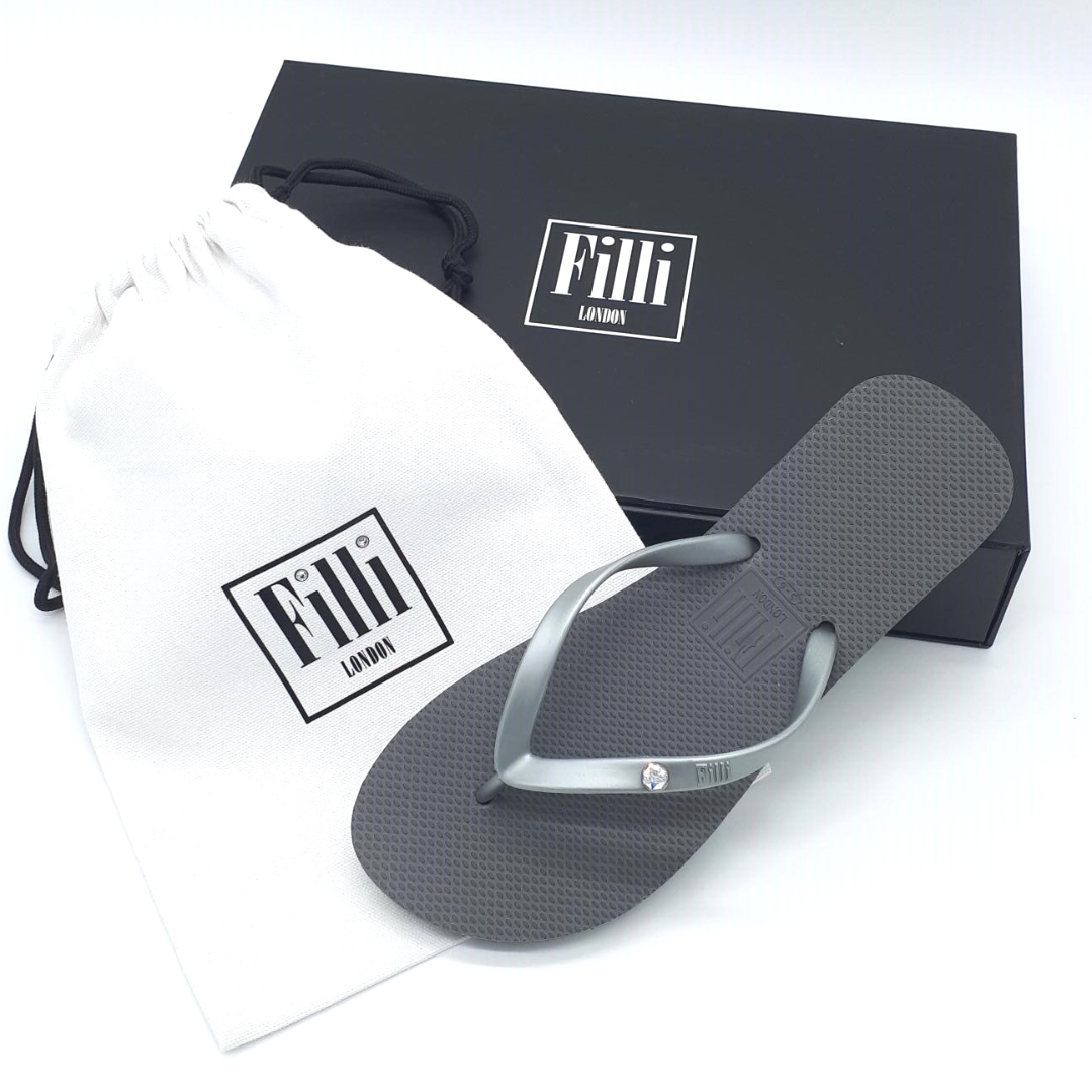 Aurora Luxury Crystal Flip Flops - Silver - Filli London