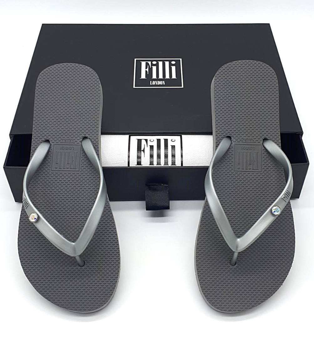 Aurora Luxury Crystal Flip Flops - Silver - Filli London