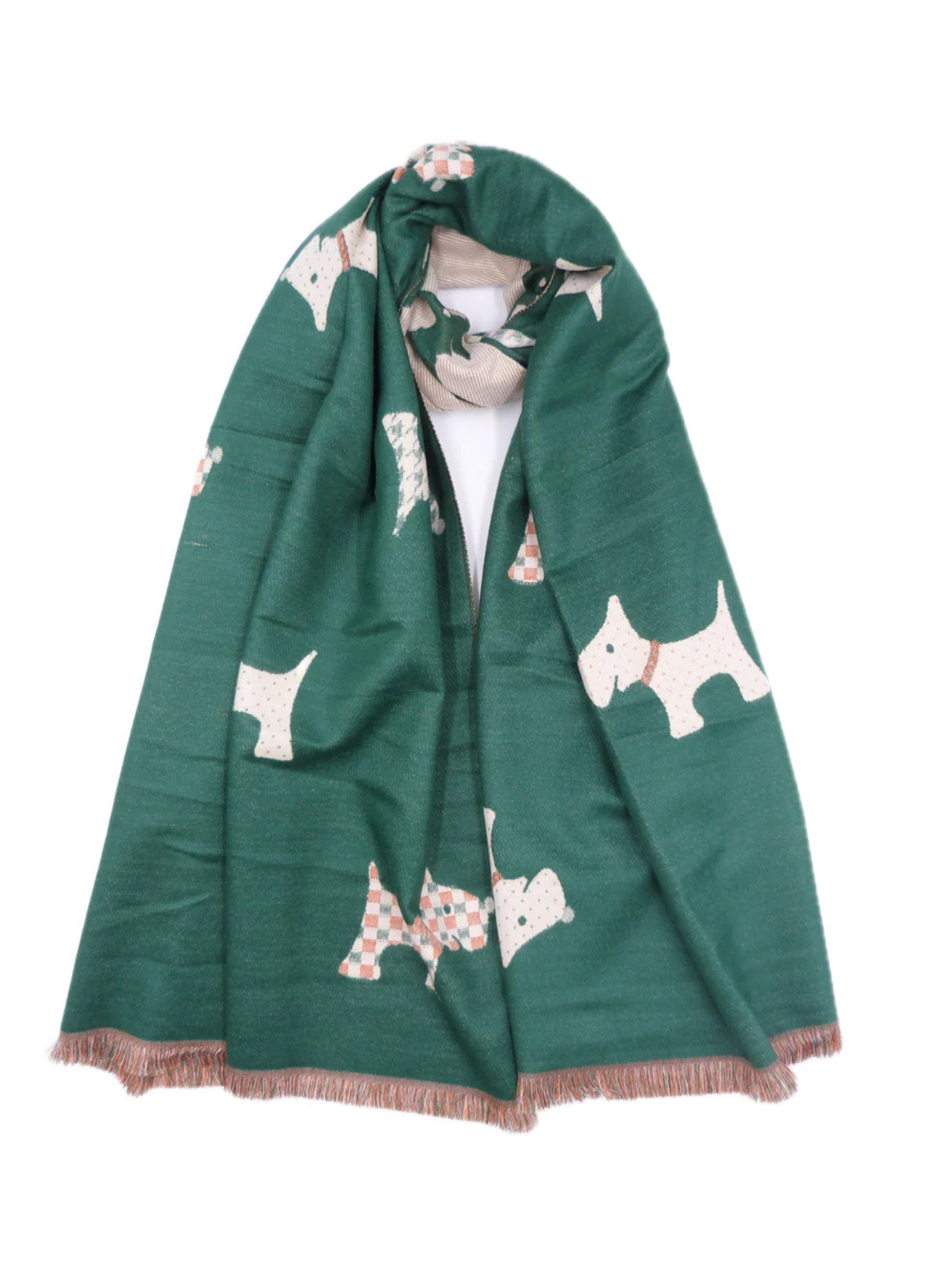 Reversible Scottie Dog Print Winter Scarf In Green - Filli London
