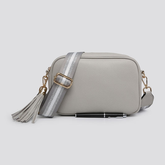 Juno Faux Leather Tassel Crossbody Bag In Grey