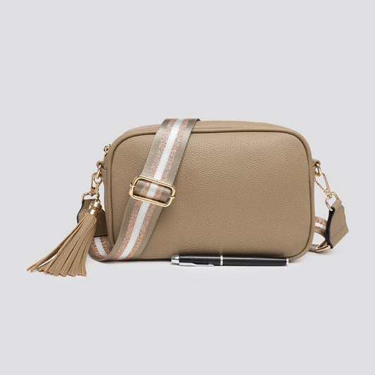 Juno Faux Leather Tassel Crossbody Bag In Sand
