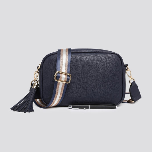 Juno Faux Leather Tassel Crossbody Bag In Navy