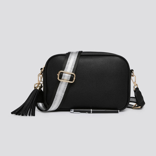 Juno Faux Leather Tassel Crossbody Bag In Black