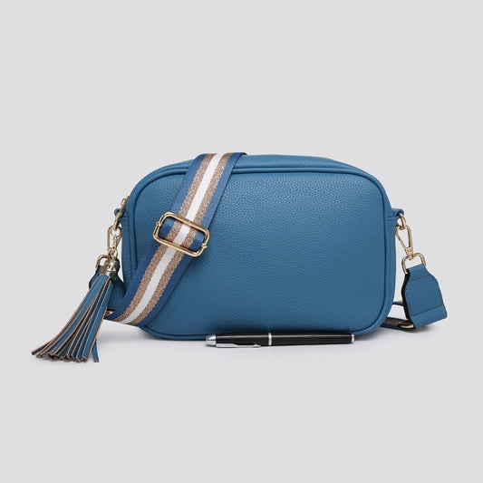 Juno Faux Leather Tassel Crossbody Bag In Blue
