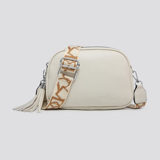 Bridie Triple Zip Crossbody Camera Bag In White