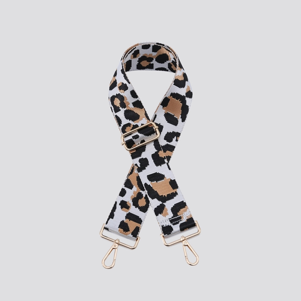 Leopard Print Bag Strap In White/Tan
