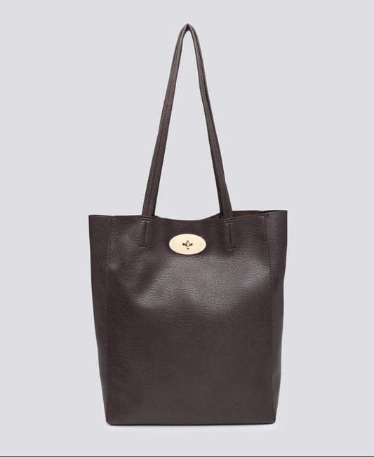Soft Faux Leather Tote Bag In Coffee - Filli London