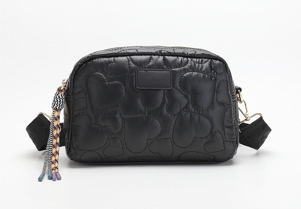 Quilted Heart Crossbody Bag In Black