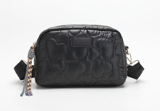 Quilted Heart Crossbody Bag In Black