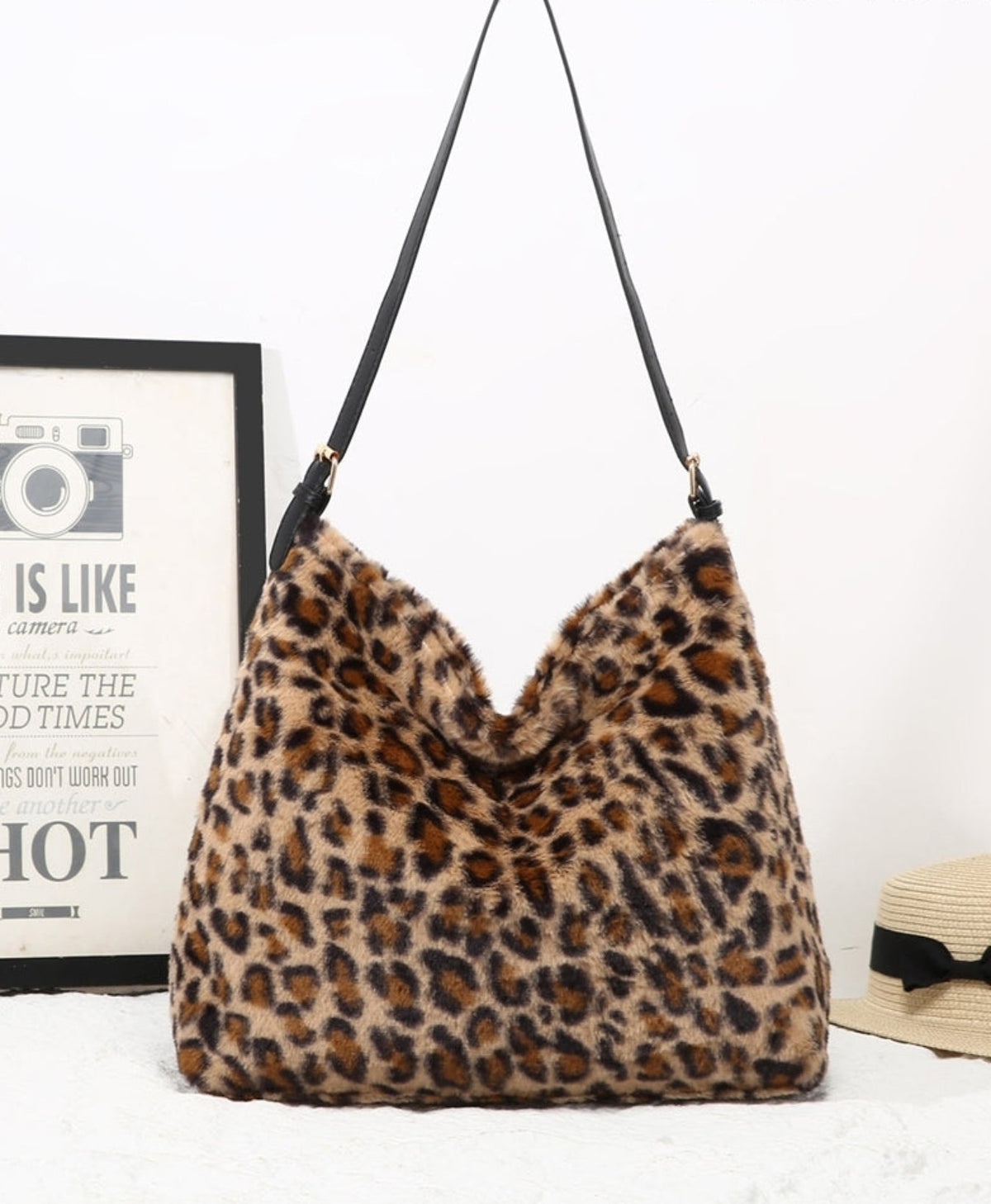 Faux Fur Leopard Slouch Bag - Filli London