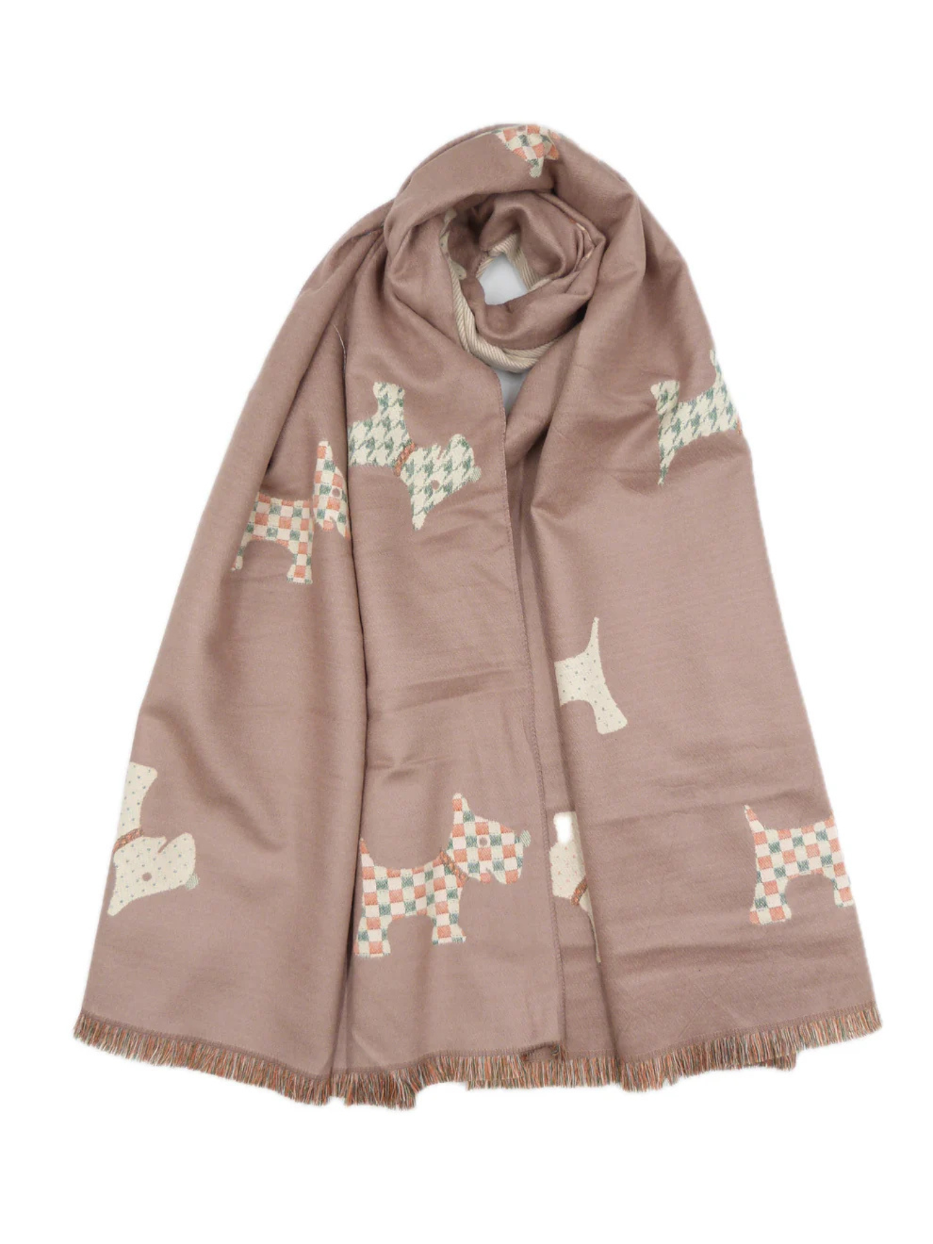 Reversible Scottie Dog Print Winter Scarf In Dusky Pink - Filli London