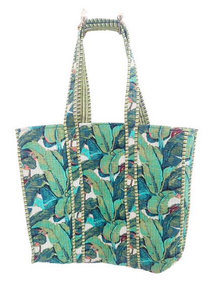 Reversible Quilted Cotton Leaf Print Tote/Beach Bag