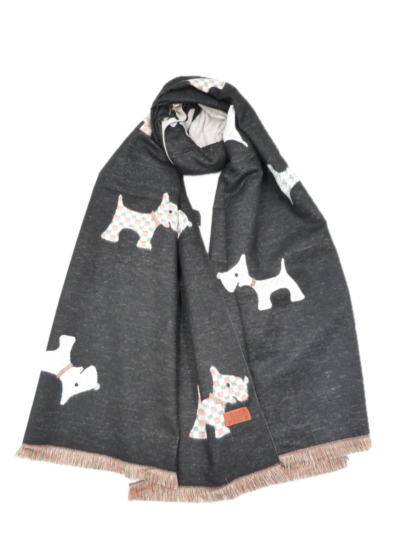 Reversible Scottie Dog Print Winter Scarf In Black - Filli London