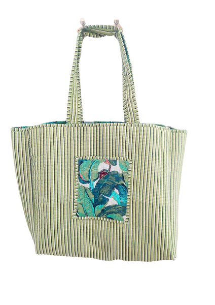 Reversible Quilted Cotton Leaf Print Tote/Beach Bag