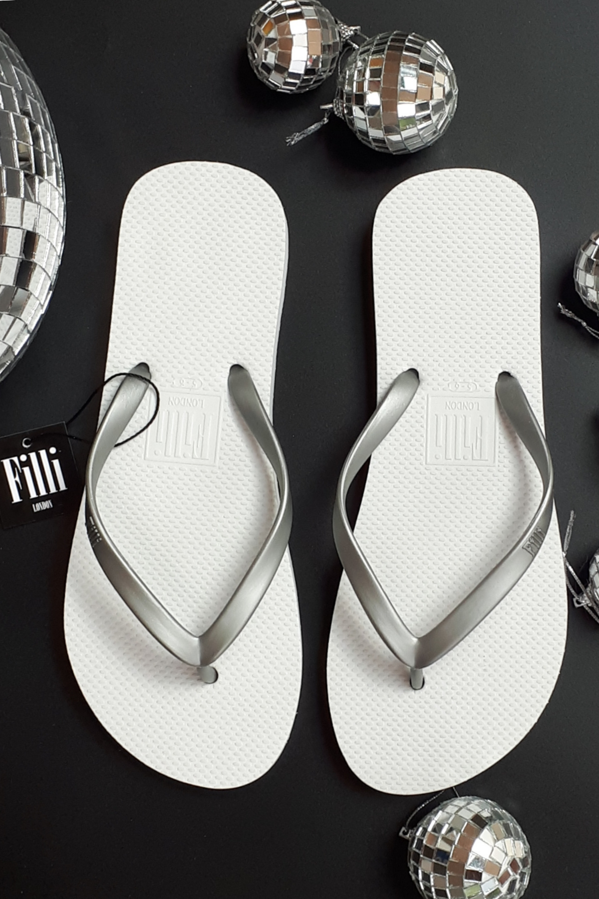 Naked Flip Flops - Silver on White - Filli London