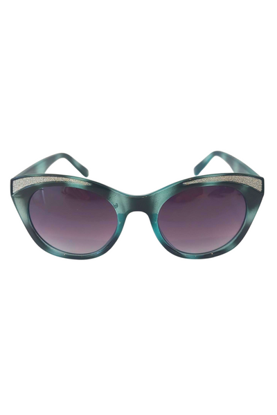 Sparkle Eyebrow Sunglasses in Green Tortoise - Filli London