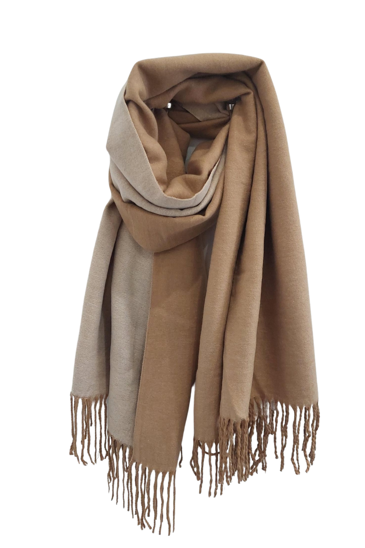 Warm Reversible Plain Tassel Blanket Scarf In Tan