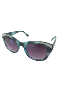 Sparkle Eyebrow Sunglasses in Green Tortoise - Filli London