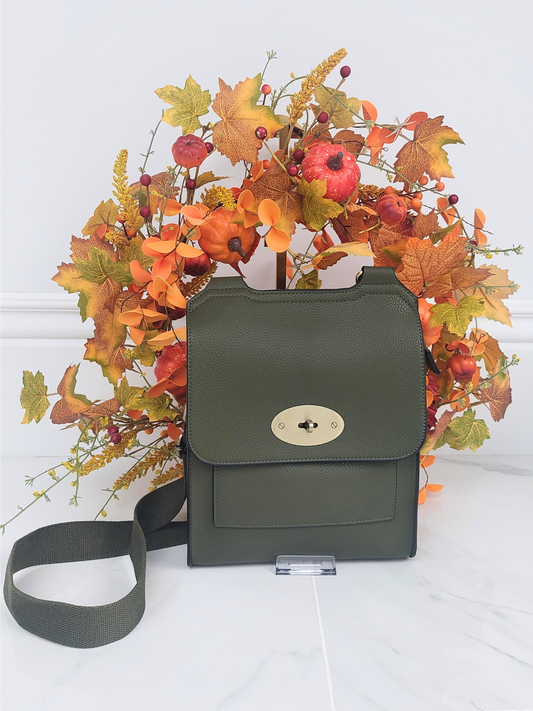 Cross Body Messenger Bag In Olive Green