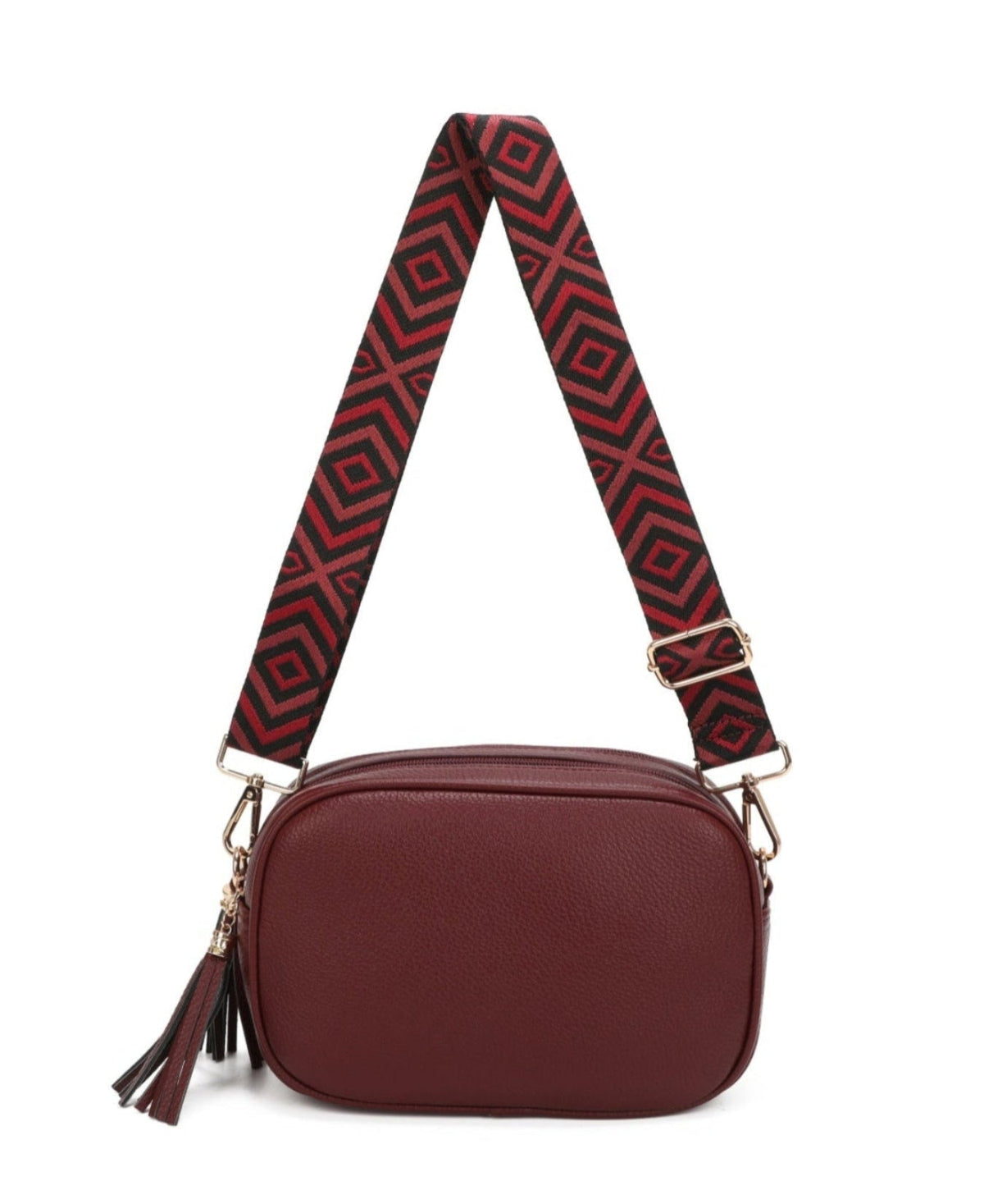 New Season Double Zip Statement Crossbody Bag In Burgundy - Filli London