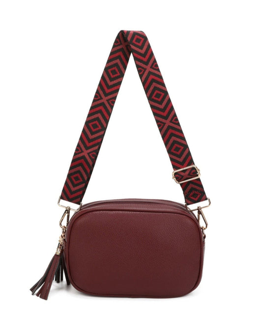 New Season Double Zip Statement Crossbody Bag In Burgundy - Filli London