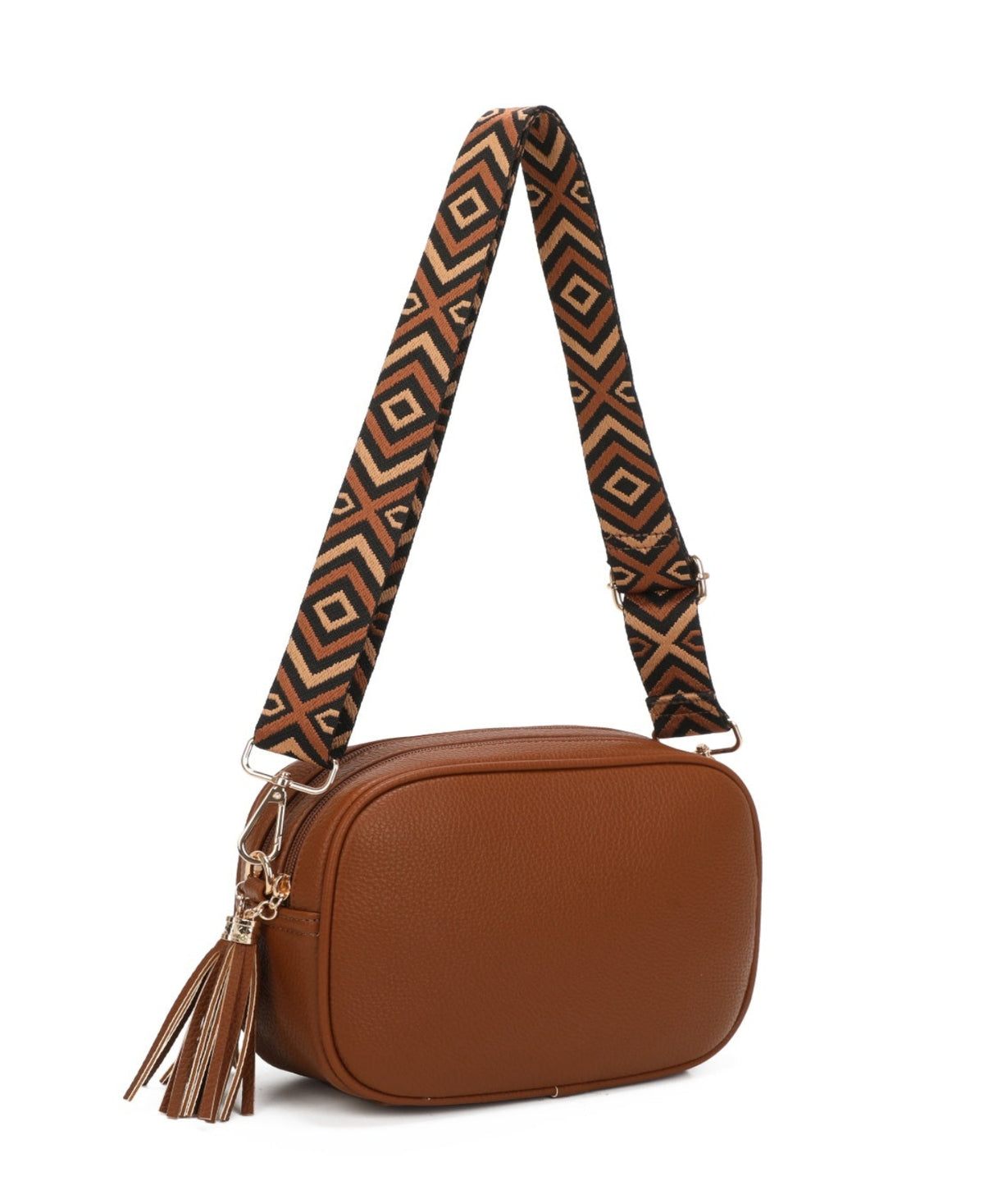 New Season Double Zip Statement Crossbody Bag In Tan - Filli London