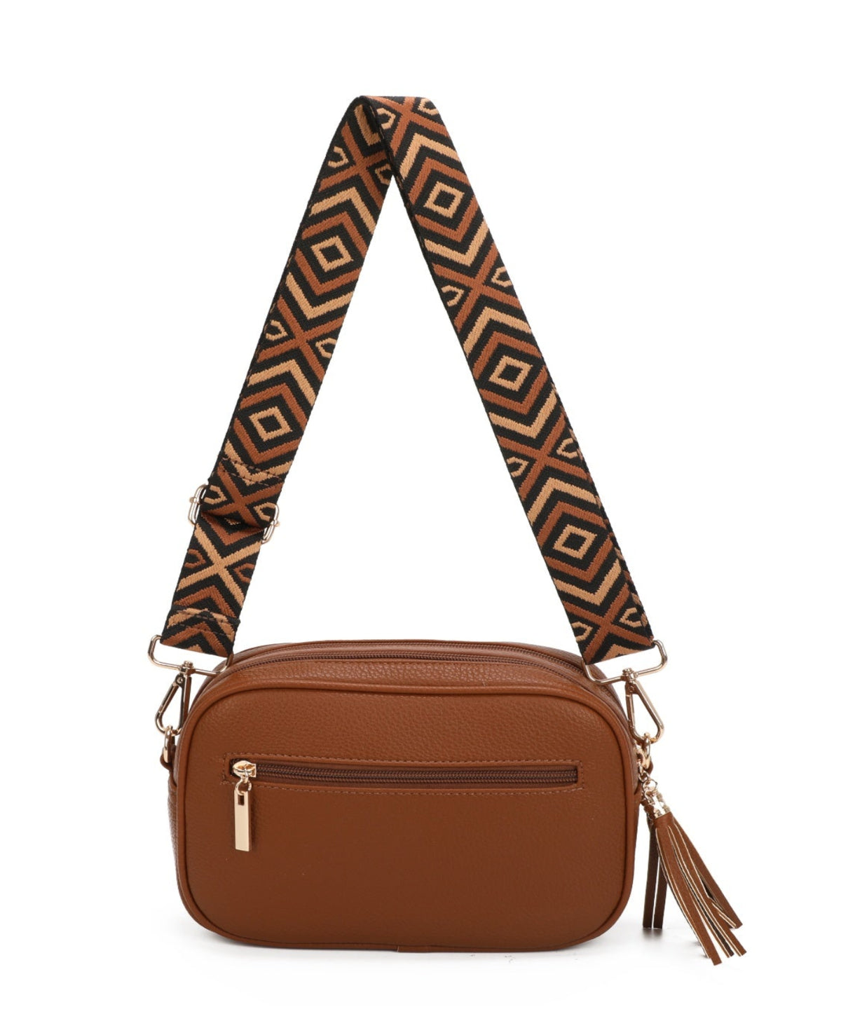 New Season Double Zip Statement Crossbody Bag In Tan - Filli London