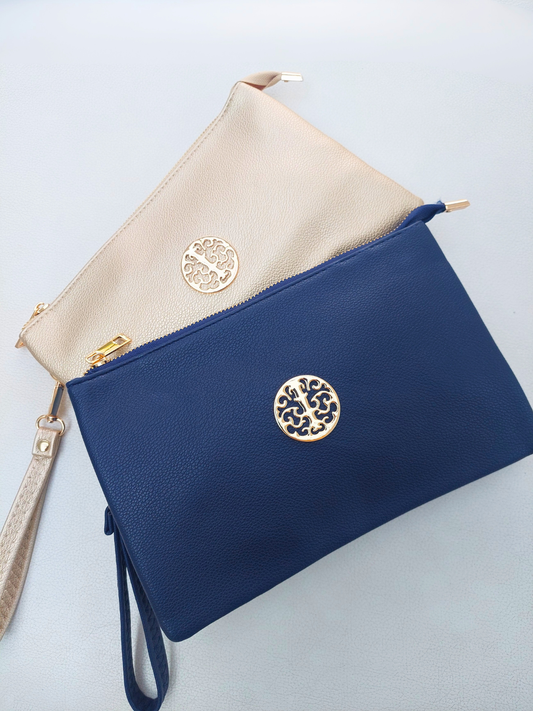 NEW ✨ Gold Detail Clutch/Shoulder/Crossbody Bag In Navy Blue - Filli London