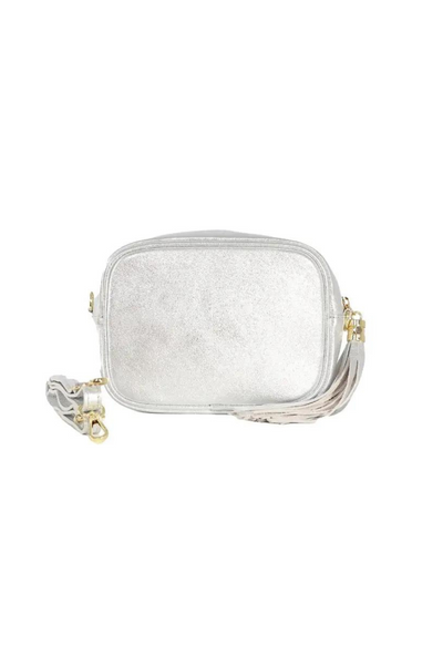 Leather Cross Body Camera Bag In Silver