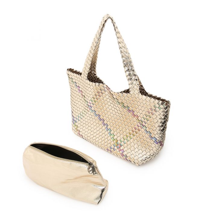Luxe Edit 💎 Luna Metallic Woven Tote Set In Gold - Filli London