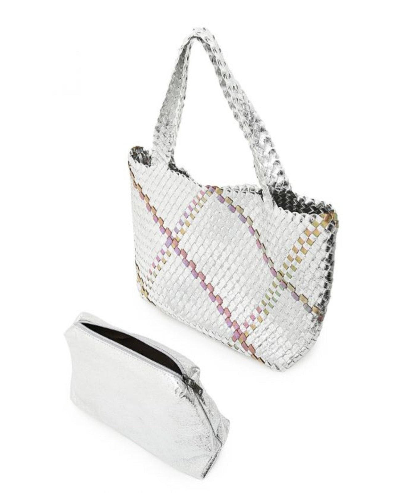 NEW ✨Luna Metallic Woven Tote Set In Silver