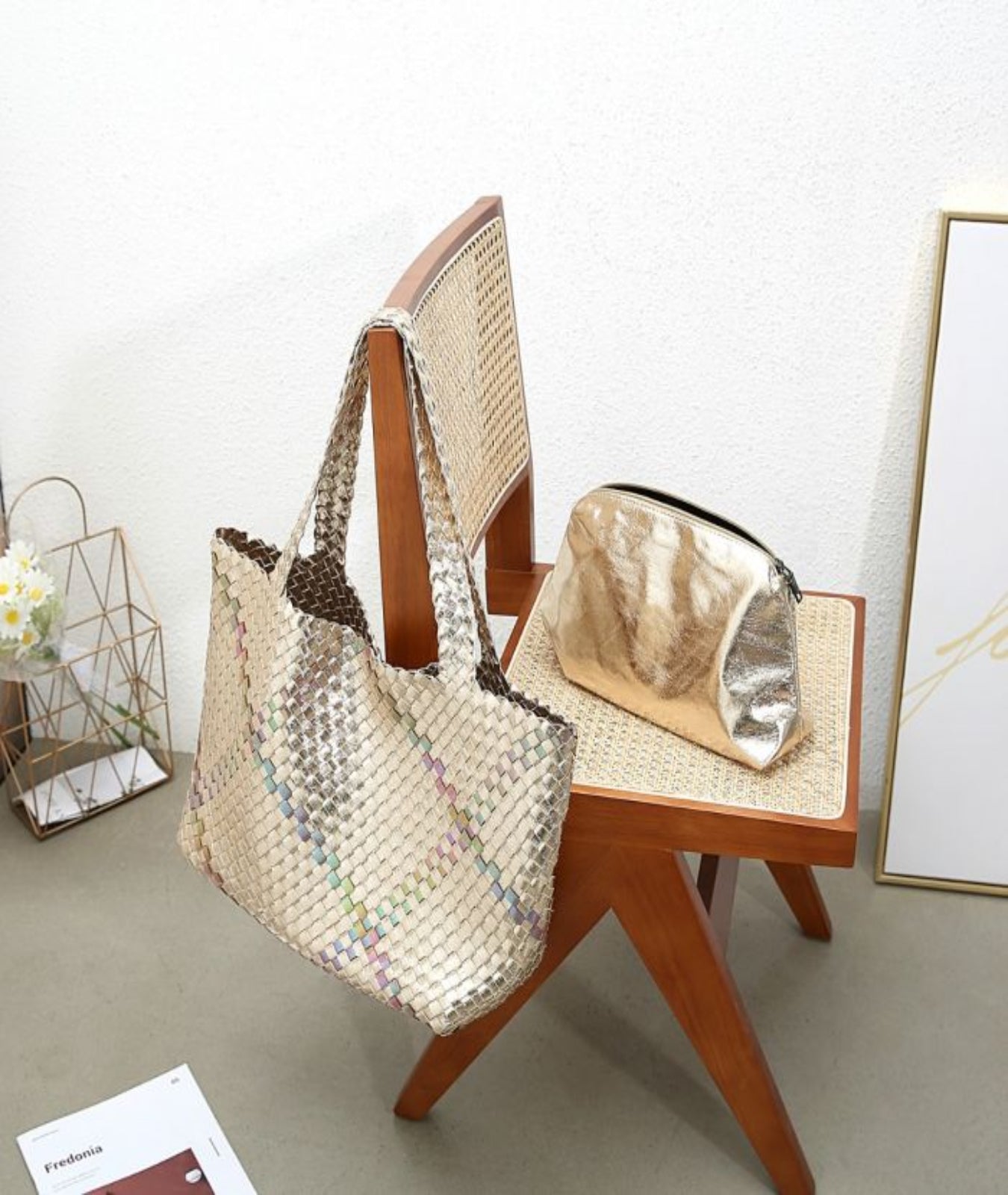Luxe Edit 💎 Luna Metallic Woven Tote Set In Gold - Filli London