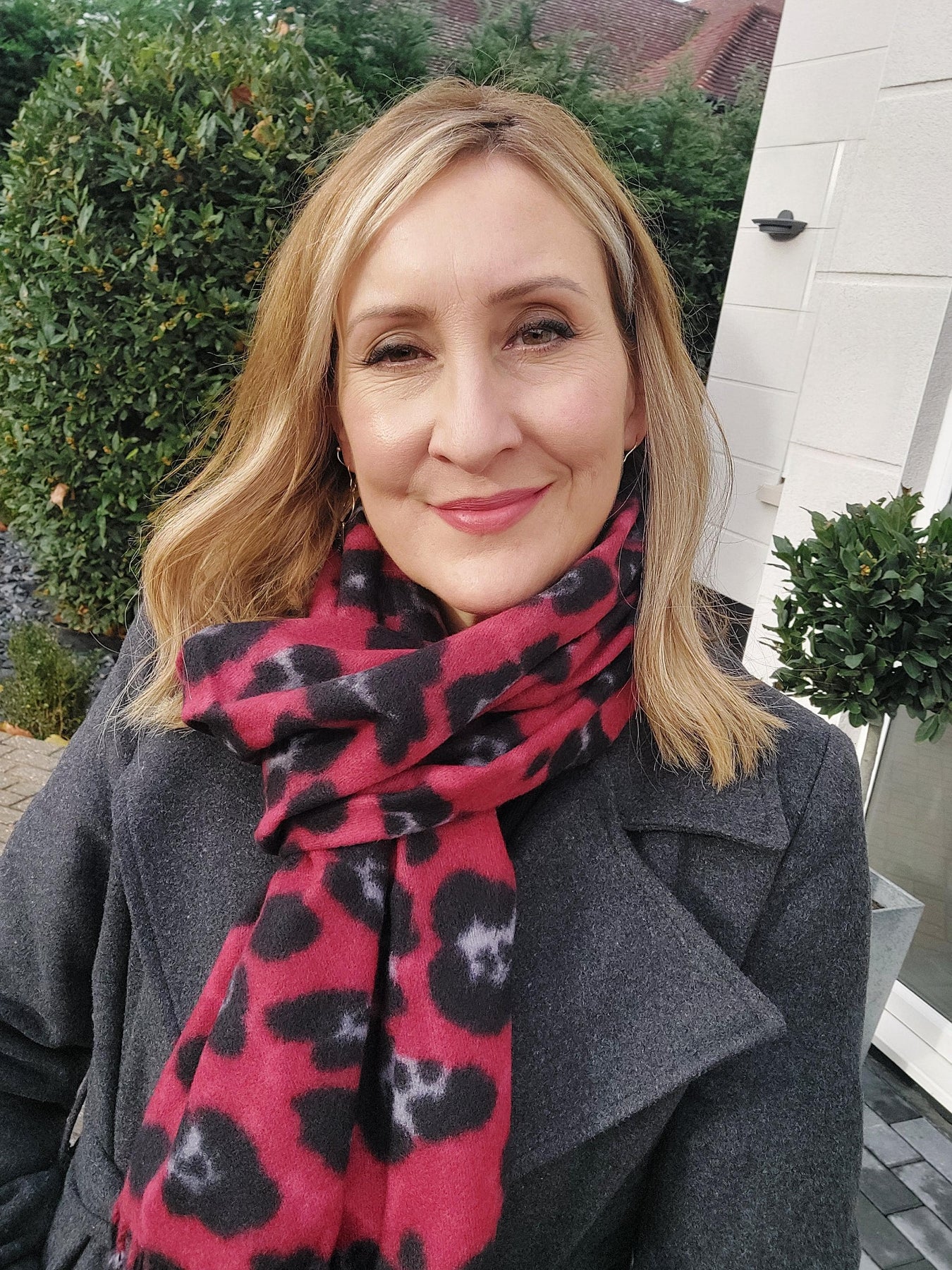 Warm Leopard Wool Scarf with Tassels In Wine - Filli London