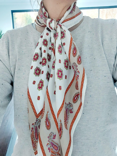 Paisley Print Silk Neckerchief Scarf In Beige - Filli London