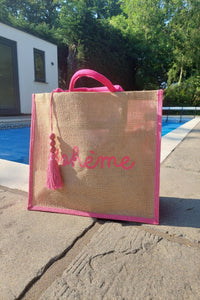 Boheme Cotton Canvas Beach Bag in Pink - Filli London