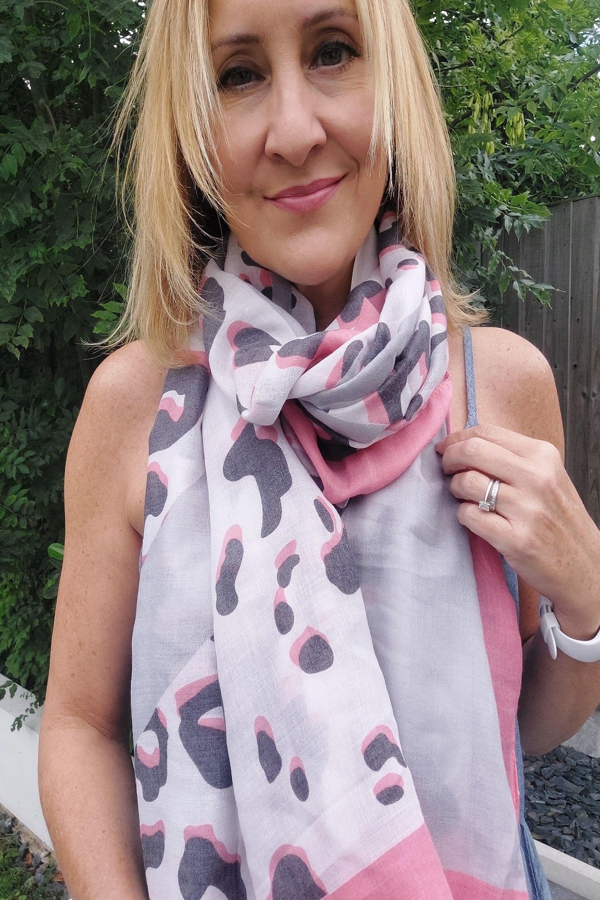 Swirl Leopard Print Frayed Scarf In Pink - Filli London