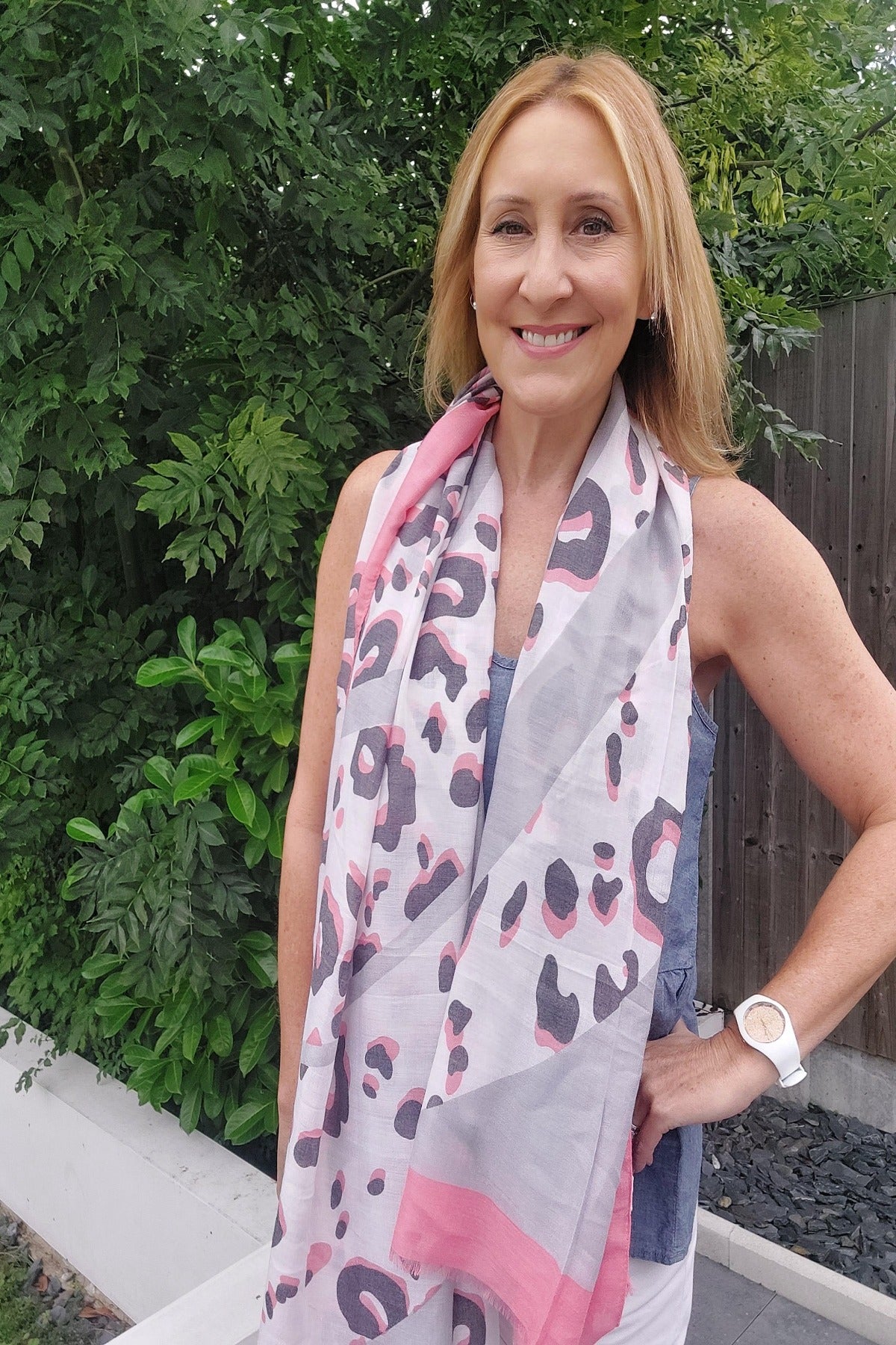 Swirl Leopard Print Frayed Scarf In Pink - Filli London