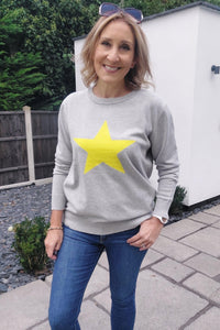 Cotton Star Jumper in Yellow and Grey - Filli London