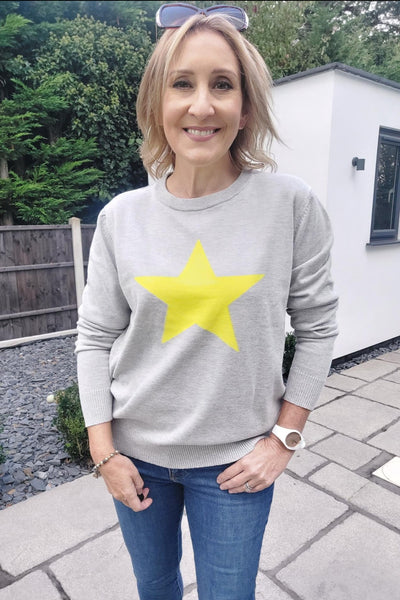 Cotton Star Jumper in Yellow and Grey - Filli London