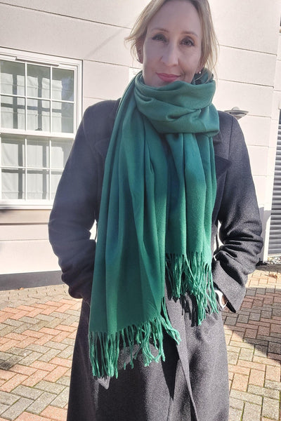 Plain Soft Wool Tassel Blanket Wrap Scarf In Green - Filli London