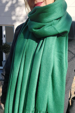 Plain Soft Wool Tassel Blanket Wrap Scarf In Green - Filli London