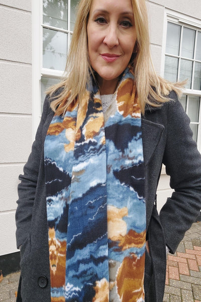 Soft Warm Blanket Scarf In Blue Abstract Camouflage