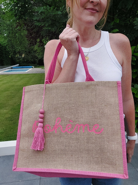 Boheme Cotton Canvas Beach Bag in Pink