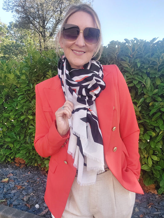Abstract Zebra Print Scarf In Black/Orange